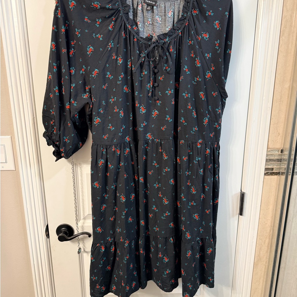 Torrid Black Floral Long Sleeve Dress
